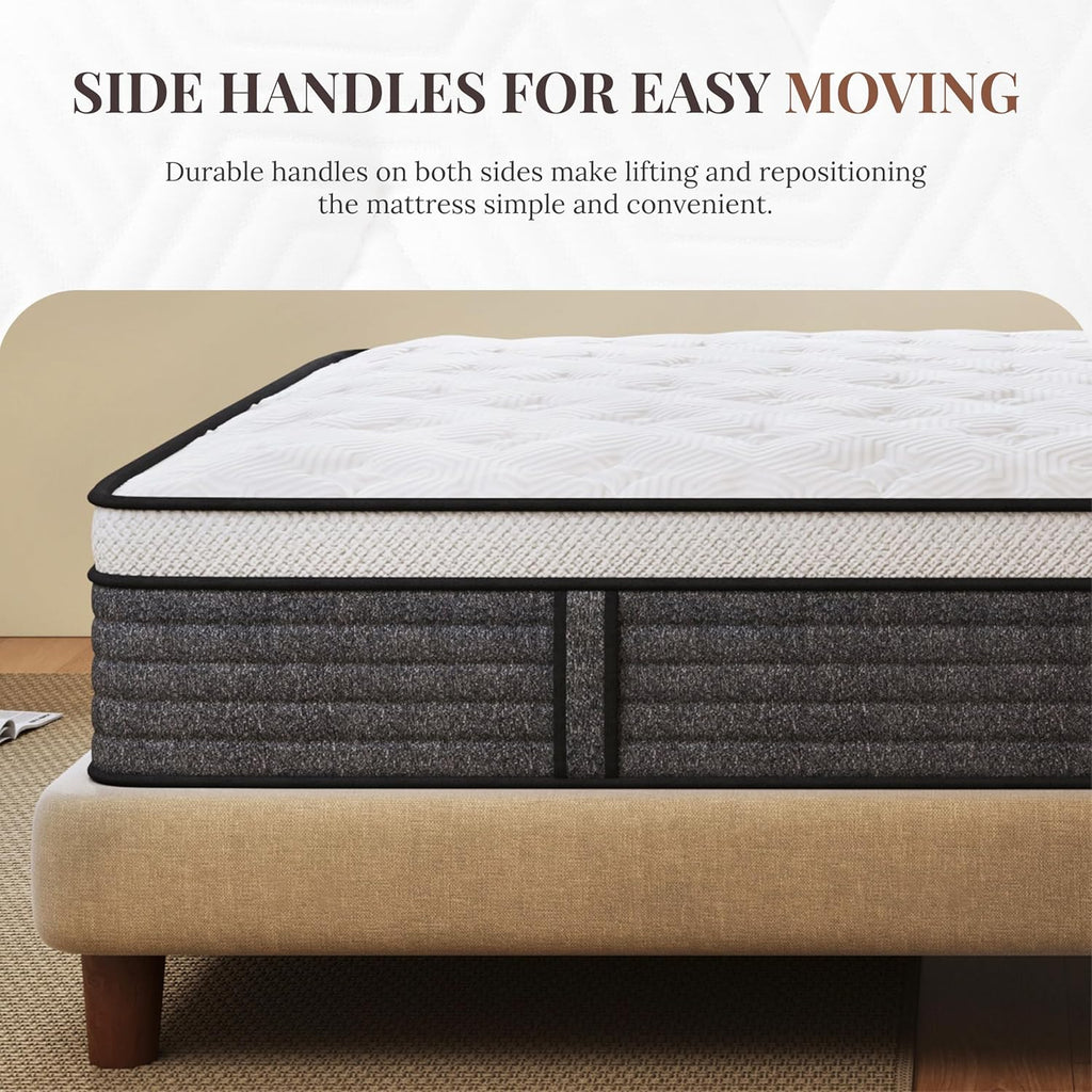 CH Charme House Queen Mattress, 14 Inch Hybrid Queen Size, Medium Feel Foam and Individual Pocket Springs, Fiberglass Free Bed Mattress, Extra Edge Support, Pressure Relief, CertiPUR-US