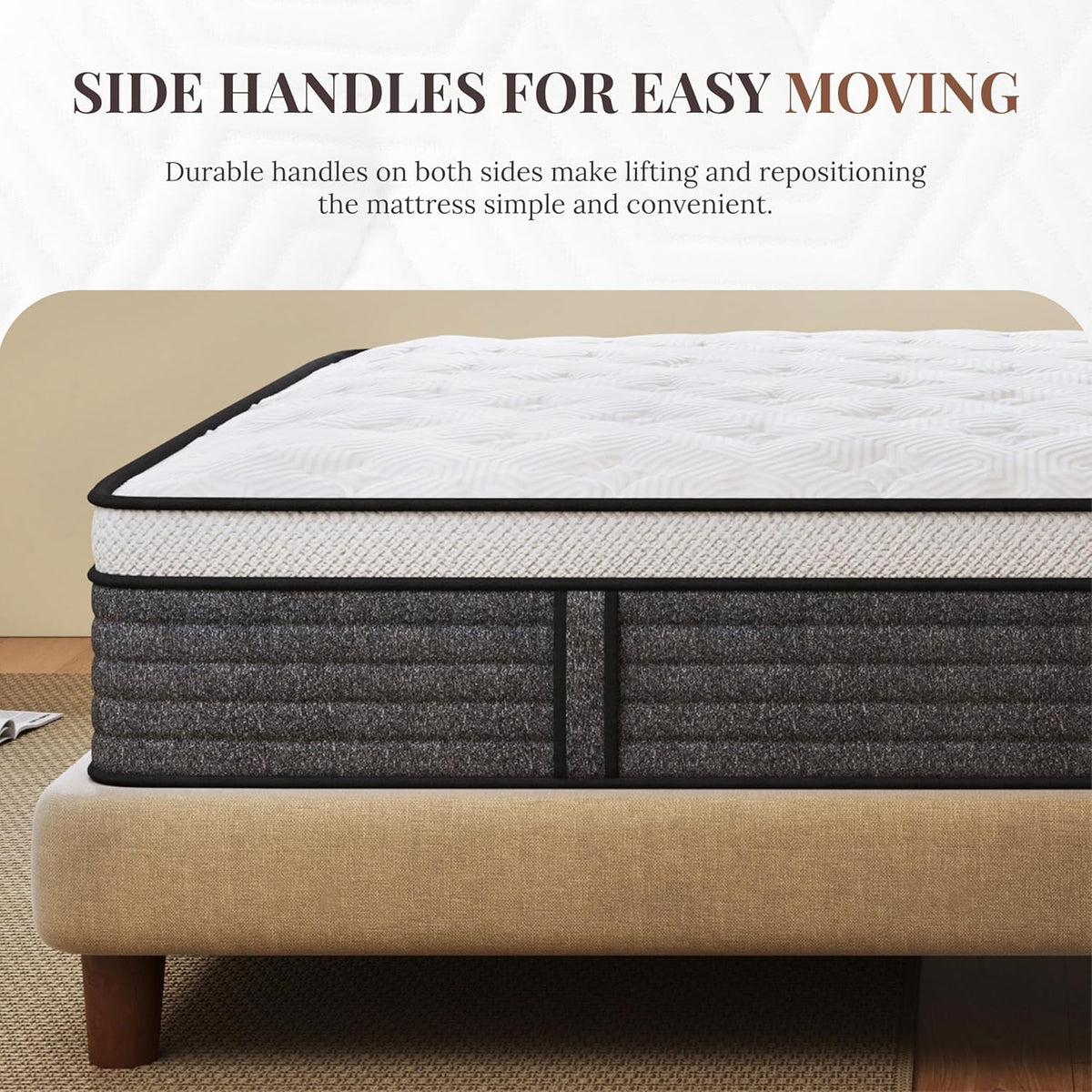 CH Charme House Queen Mattress, 14 Inch Hybrid Queen Size, Medium Feel Foam and Individual Pocket Springs, Fiberglass Free Bed Mattress, Extra Edge Support, Pressure Relief, CertiPUR-US