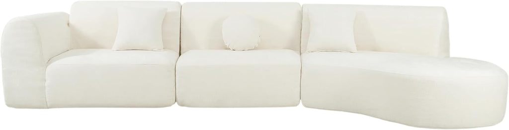Merax 140" Curved Polyester Sectional Sofa Set, Modern Cloud Couch with Chaise Lounge & 3 Pillows, Fully Assembled for Living Room, Beige