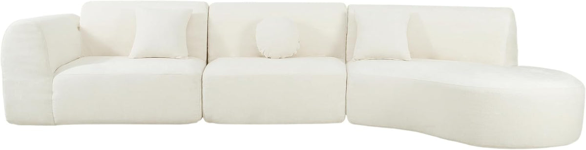 Merax 140" Curved Polyester Sectional Sofa Set, Modern Cloud Couch with Chaise Lounge & 3 Pillows, Fully Assembled for Living Room, Beige