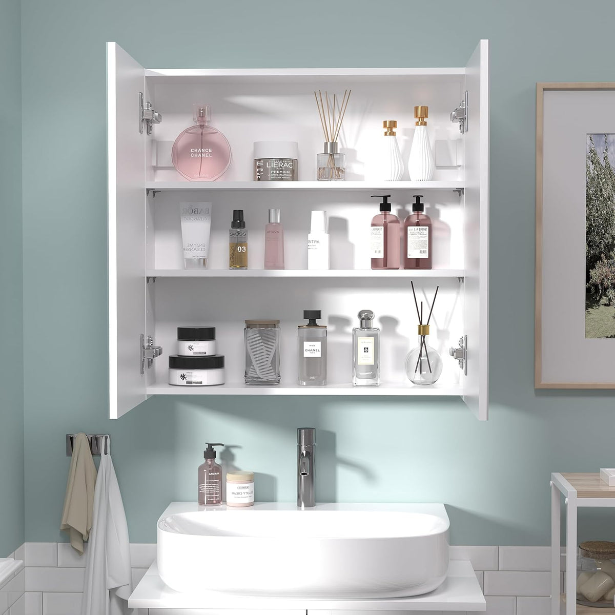 24x24 inch Bathroom Wall Cabinet, Saver Storage Cabinet, Medicine Cabinet with 2 Door and Adjustable Shelves, White（Assembly Required）