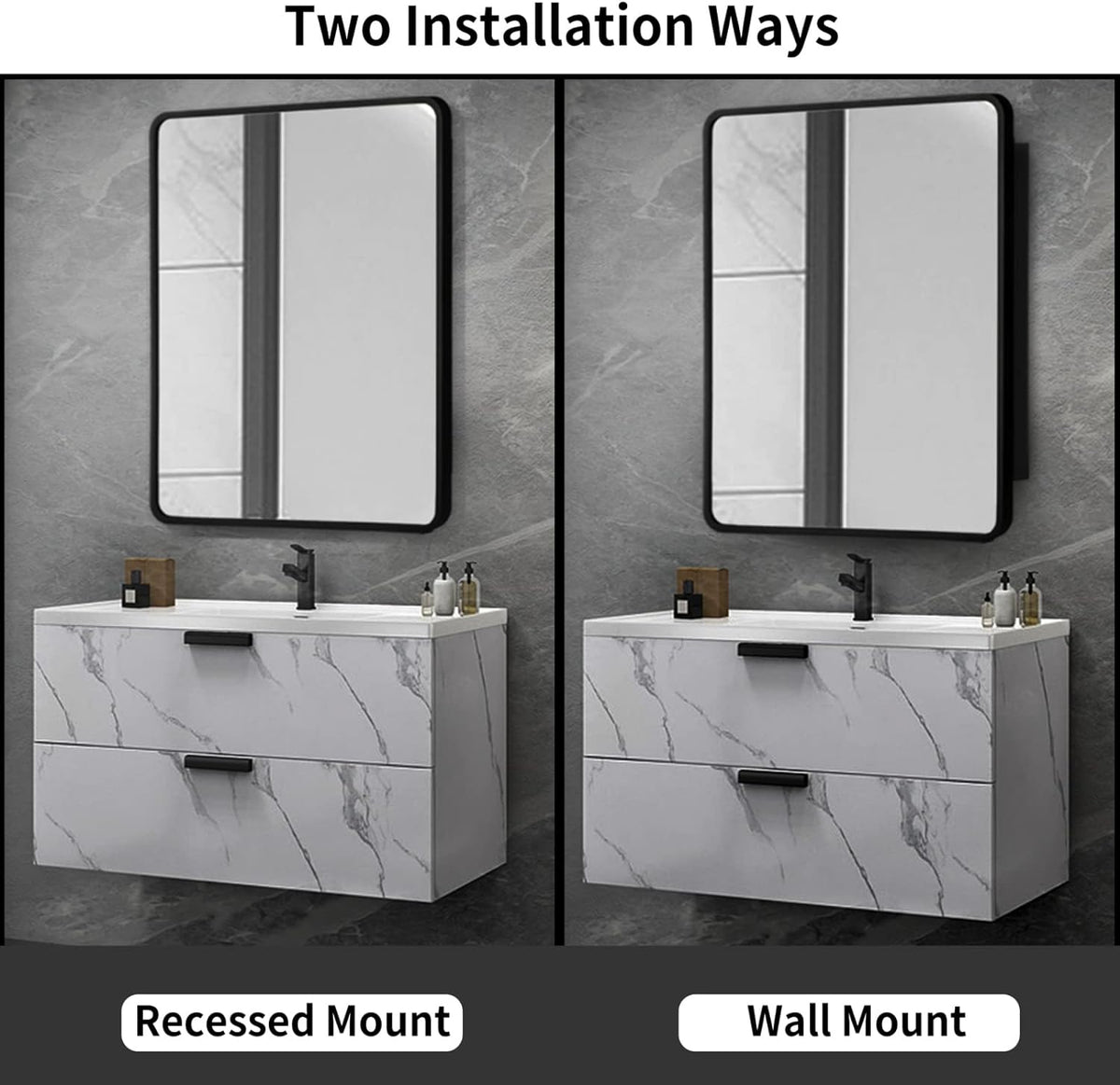 Movo Black Metal Framed Bathroom Mirror Medicine Cabinet,30 Inch x 24 Inch Recessed Wall Mounted Medicine Cabinet with Mirror,Aluminum Storage Cabinet for Bathroom Vanity