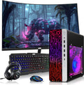HP Gaming PC Desktop Computer – AMD Pro A10-9700,GT 1030 Graphics,8GB RAM,512GB SSD,32 Inch Curved Monitor,RGB Keyboard with AI Copilot,Mouse,WiFi,RGB Headphone,Windows 11(Renewed)