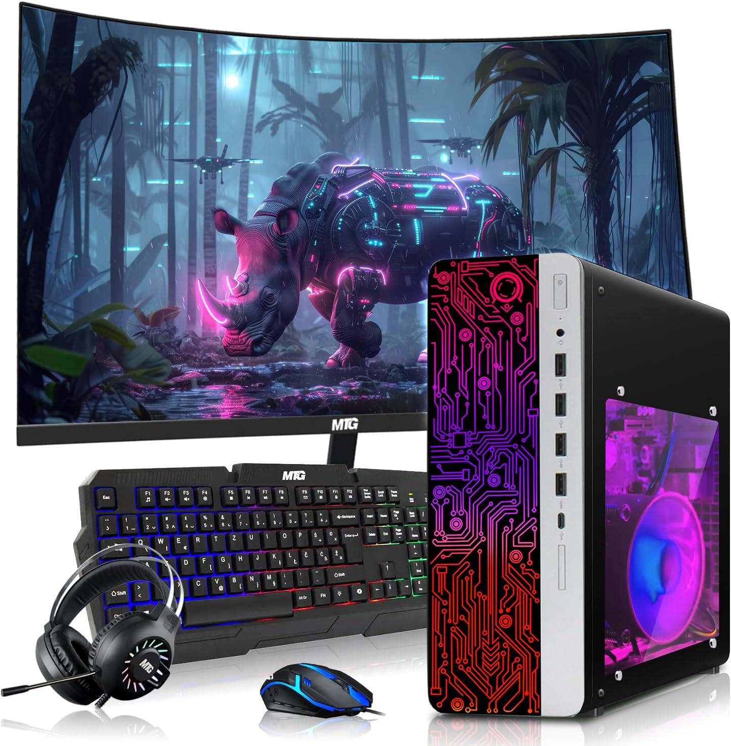 HP Gaming PC Desktop Computer – AMD Pro A10-9700,GT 1030 Graphics,8GB RAM,512GB SSD,32 Inch Curved Monitor,RGB Keyboard with AI Copilot,Mouse,WiFi,RGB Headphone,Windows 11(Renewed)