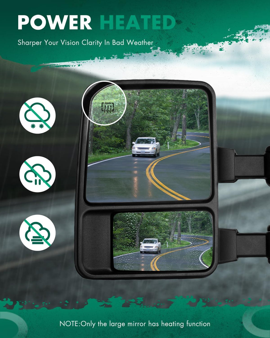 Towing Mirror for Ford for F250 for F350 for F450 for F550 Super Duty Power Heated Driver and Passenger Side Smoke Turn Signal Lights 2008 2009 2010 2011 2012 2013 2014 2015 2016