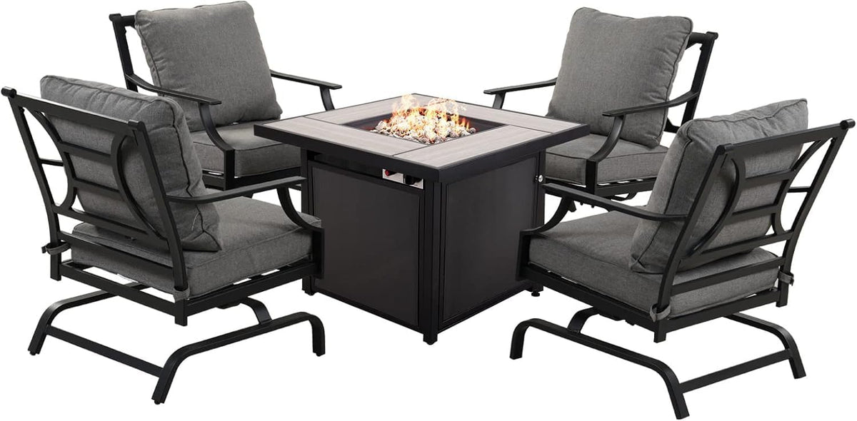 Grand Patio Outdoor Gas Fire Pit Table 32-Inch Square Propane Gas Fire Pit with CSA Safety Approval 50000 BTU Heat Sling Base Ceramic Tile Top and Lava Rock for Garden, Backyard, and Deck Parties