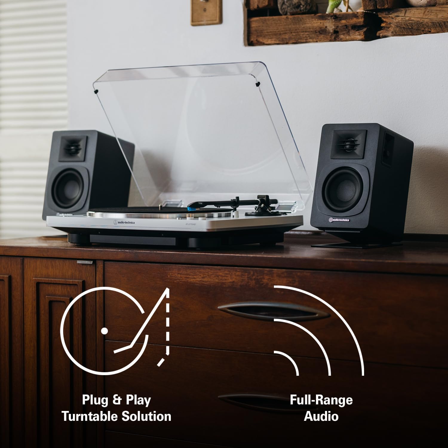 Audio Technica AT-LP70X-BZ Automatic Belt Drive Turntable - Black/Bronze with Audio Technica AT-SP3X Powered Bookshelf Speakers (2024)