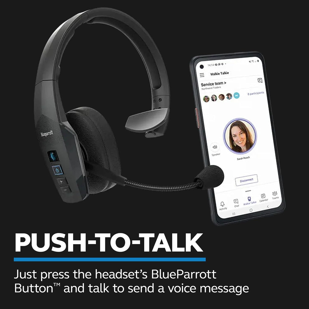 BlueParrott B450-XT Mono Bluetooth Wireless Headphones 96% Noise Canceling Over Head Trucker Headset with Mic, All Day Comfort Padded Headband, Extended Wireless Range, 24 hrs. Talk Time, Black