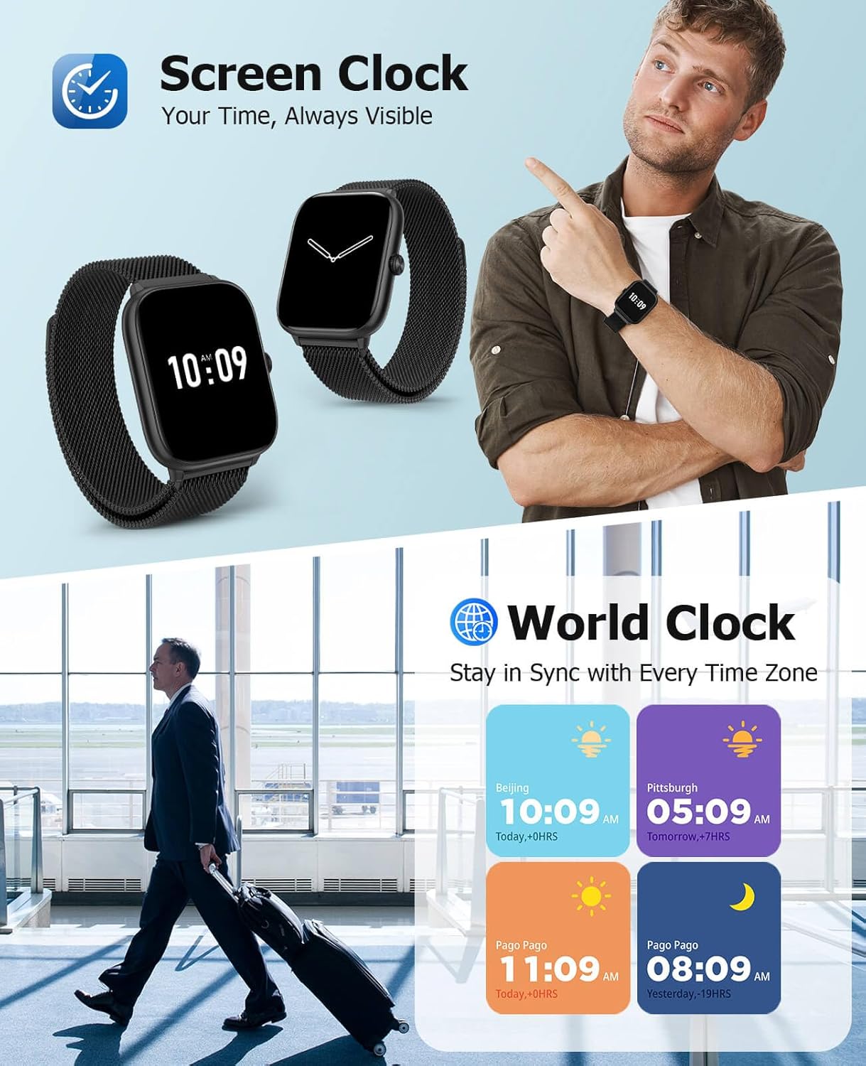Smart Watch for Men with Blood Pressure Monitor, 2.06" AMOLED Always-On Display, IP68 Waterproof Fitness Tracker, 118 Sports Modes, Heart Rate/SpO2/Sleep Monitor, Tech Gift, Android iPhone Compatible