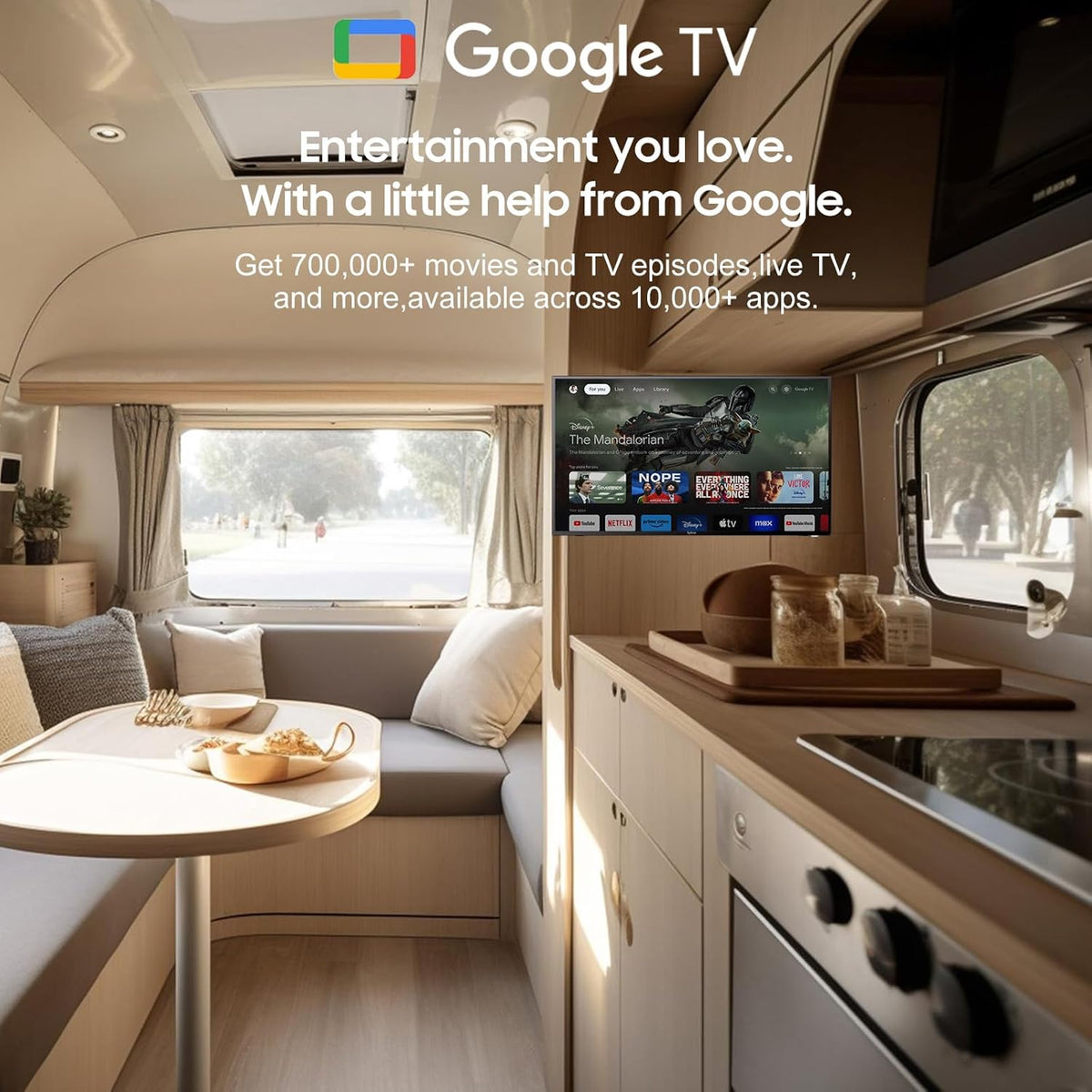 SYLVOX 40" 12V TV for RV, 12-24V DC/110V AC Powered Smart Television, 1080P FHD Google TV with Voice Assistant, WiFi Bluetooth, for Camper Truck Marine & Home