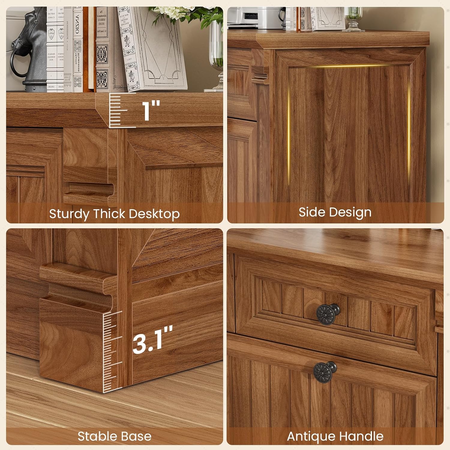 SEDETA 4 Drawers File Cabinet, 33" Farmhouse Filing Cabinets for Home Office fit Legal/Letter/A4 File, Wood Office File Cabinet with Power Outlets, Printer Stand with Storage, Brown