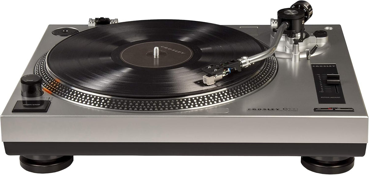 Crosley C100A-SI Belt-Drive Turntable Record Player with Adjustable Counterweight, Silver