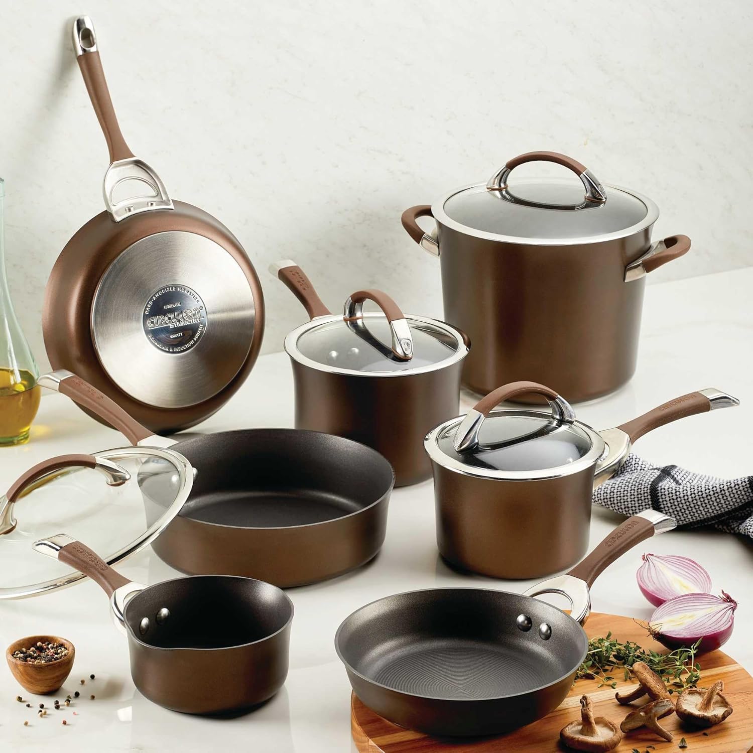 Circulon Symmetry Dishwasher Safe Hard Anodized Nonstick Cookware Pots and Pans Set, 11-Piece, Chocolate
