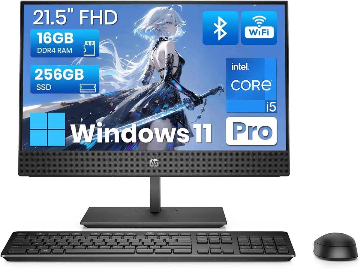 HP ProOne 600 G4 All-in-One Desktop Computer PC with 21.5-inch FHD Monitor, Core i5-8400T up to 3.3GHz, 16GB RAM, 256GB SSD, Keyboard and Mouse, WiFi, Windows 11 Pro (Renewed)