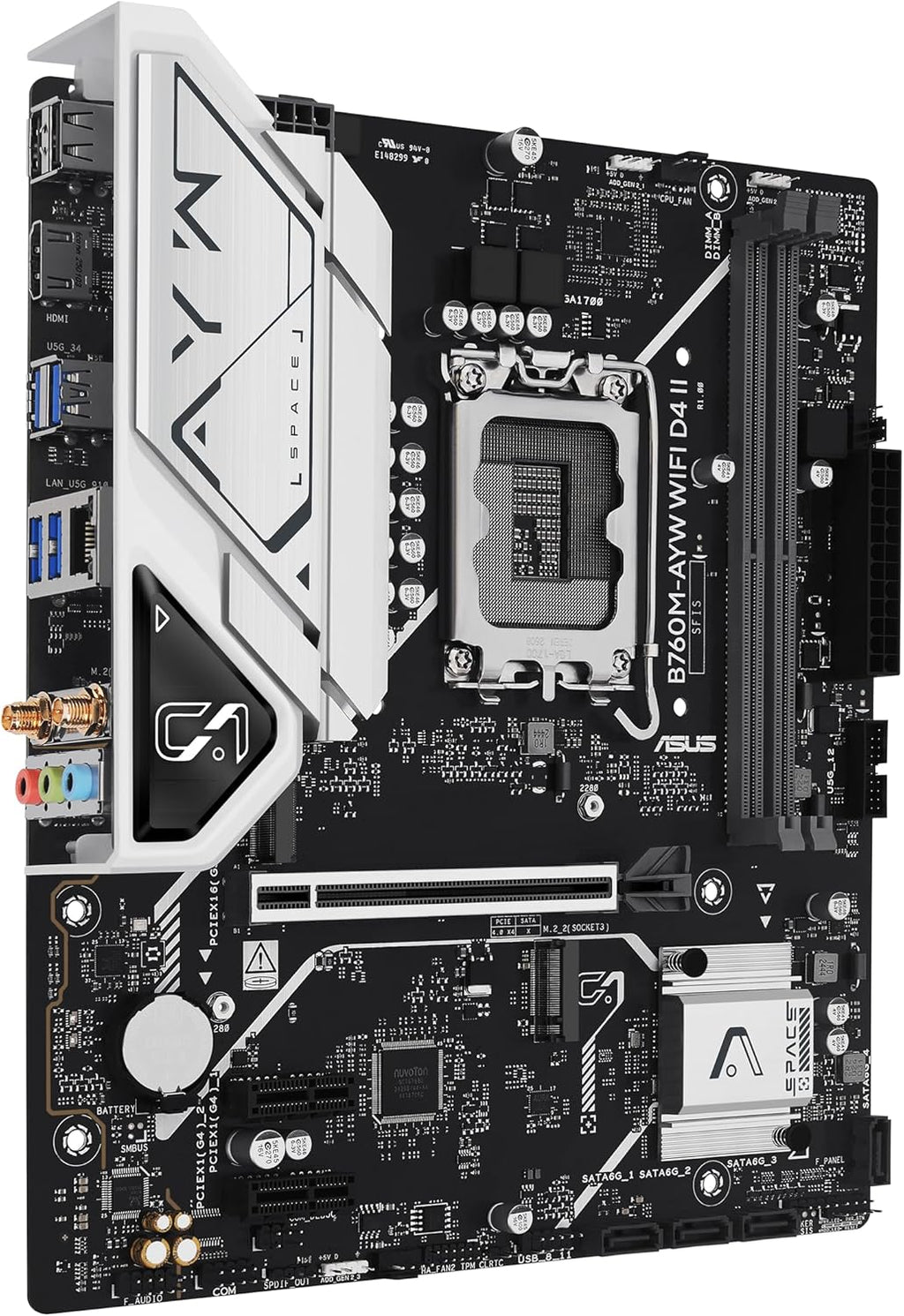 ASUS B760M-AYW WiFi D4 II Intel® B760 (LGA 1700) microATX mATX Motherboard, PCIe 5.0 x16 Support, Two M.2 Slots, DDR4, Realtek 2.5Gb Ethernet, Wi-Fi 6, HDMI, SATA 6 Gbps, Front USB 5Gbps, Aura Sync