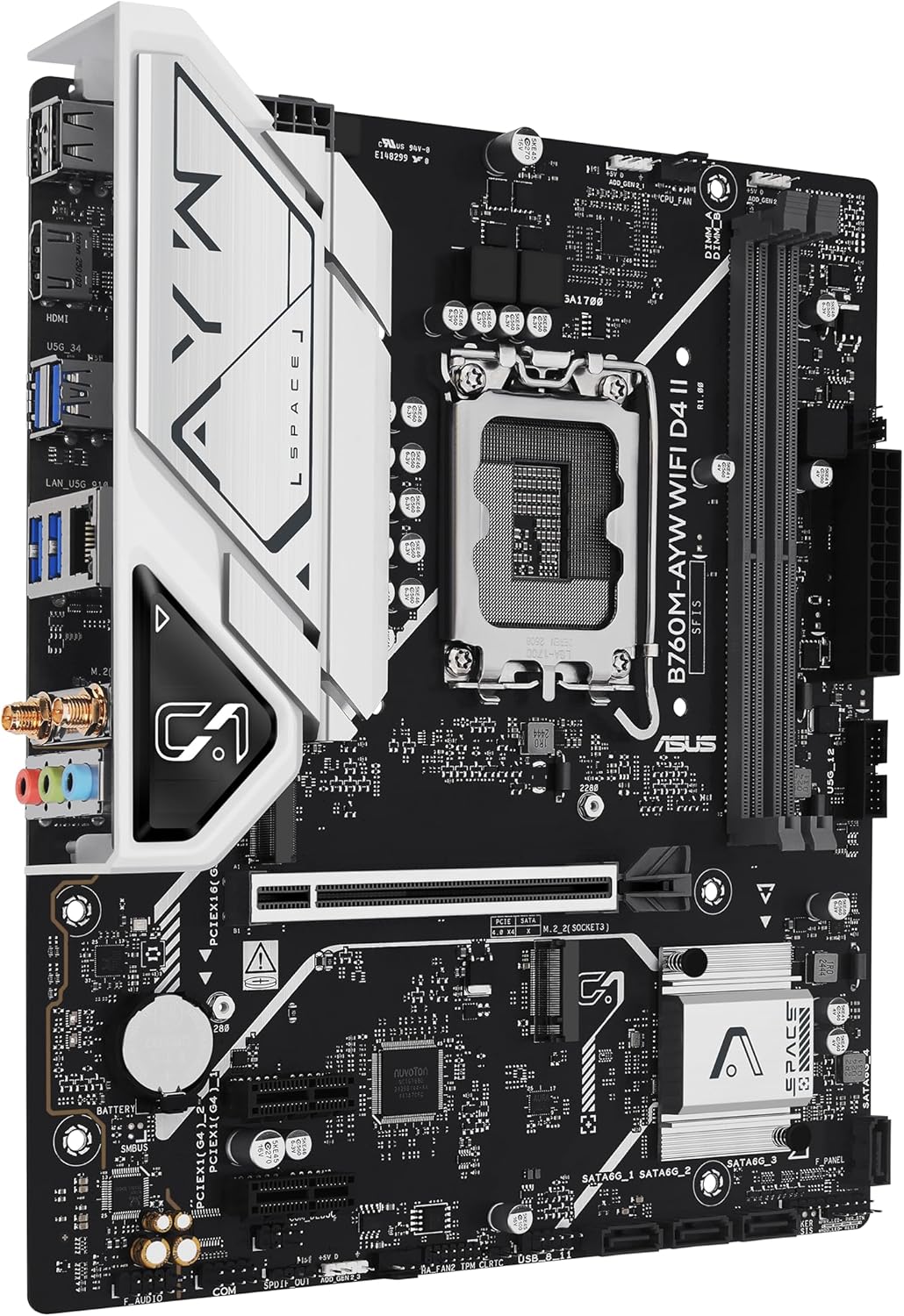 ASUS B760M-AYW WiFi D4 II Intel® B760 (LGA 1700) microATX mATX Motherboard, PCIe 5.0 x16 Support, Two M.2 Slots, DDR4, Realtek 2.5Gb Ethernet, Wi-Fi 6, HDMI, SATA 6 Gbps, Front USB 5Gbps, Aura Sync