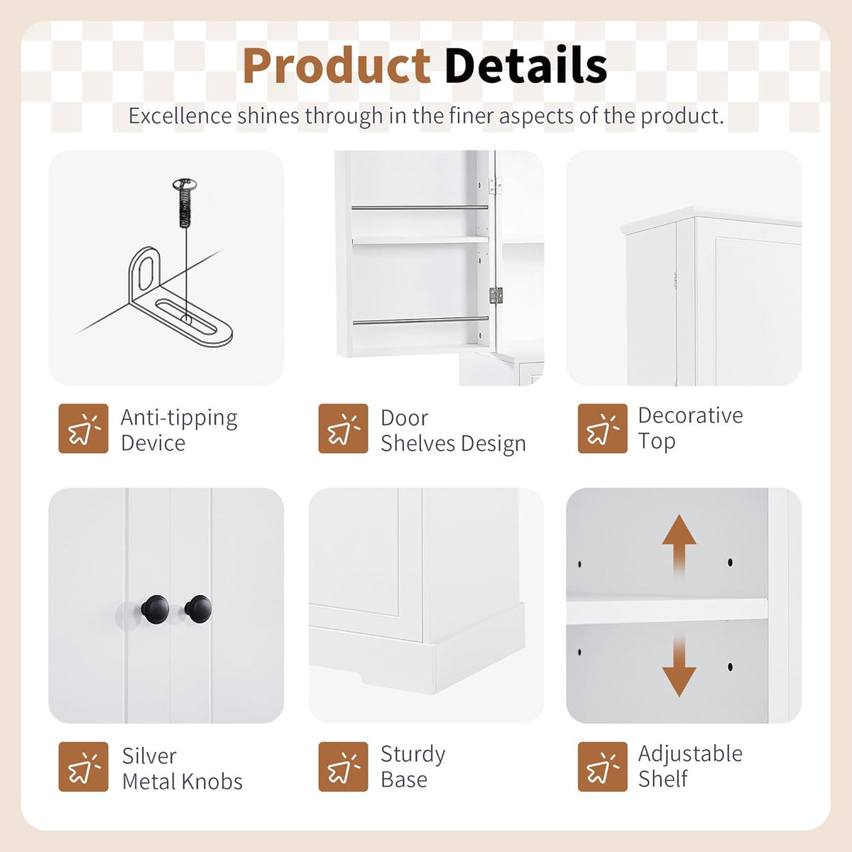 Tall Storage Cabinet Pantry Cupboard with Laundry Hamper and Door Rack Organizer for Bathroom, Kitchen or Enterway, Adjusatble Shelf, White