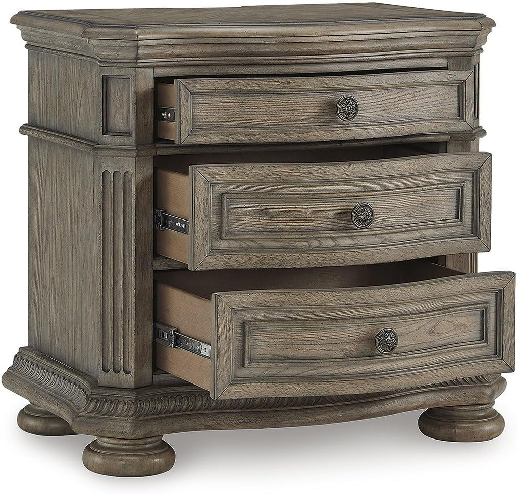 Signature Design by Ashley Ardenfield Modern 3-Drawer Nightstand with Charging Station, USB Port and Storage, Light Brown