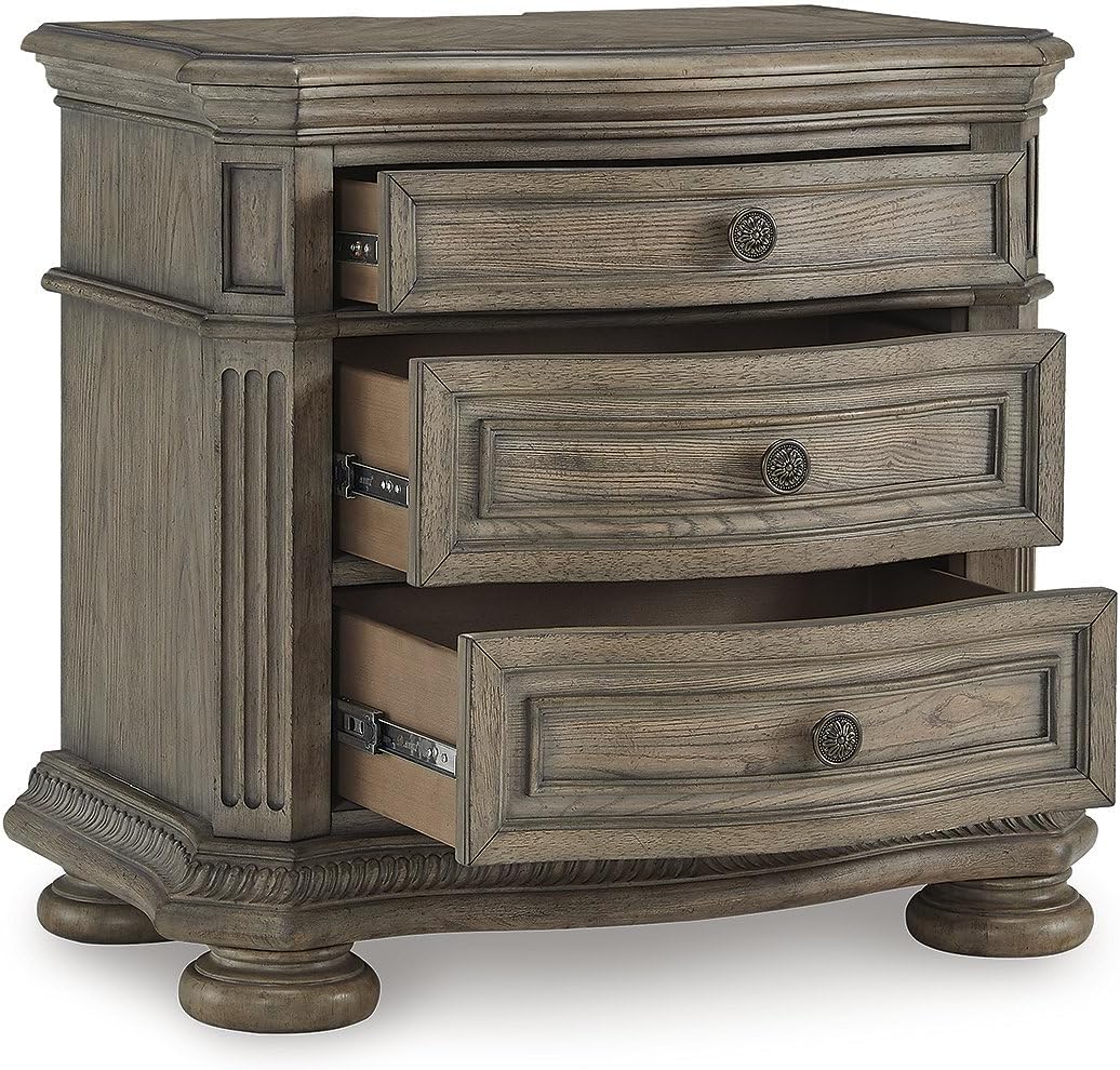 Signature Design by Ashley Ardenfield Modern 3-Drawer Nightstand with Charging Station, USB Port and Storage, Light Brown