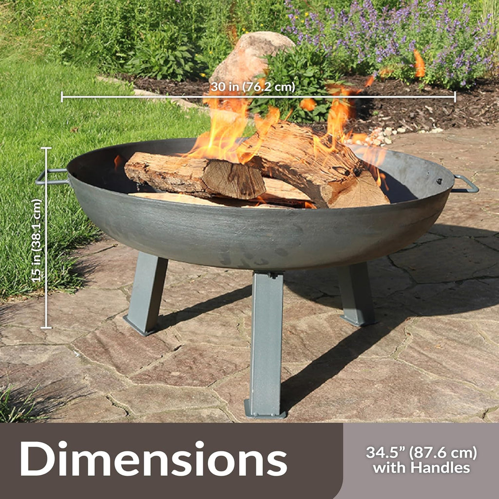 Sunnydaze Cast Iron Heavy Duty Fire Pit for Outside - Wood Burning Outdoor Fire Pit Bowl with Handles for Patio, Backyard, Camping - 30" - Gray
