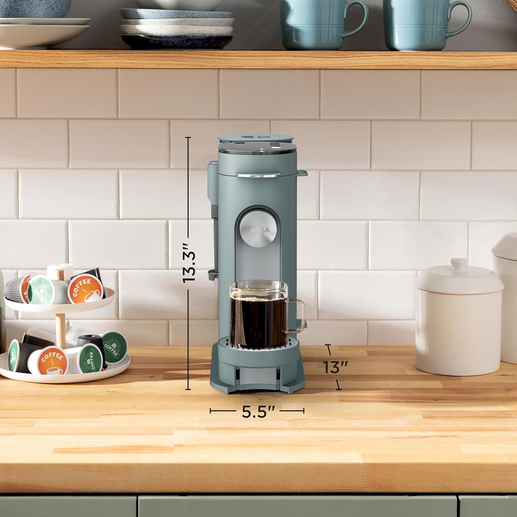 Ninja Pods & Grounds Specialty Single-Serve Coffee Maker, K-Cup Pod Compatible, Built-In Milk Frother, 6-oz. Cup to 24-oz. Travel Mug Sizes, Iced Coffee Maker, 1550 watts, Sage Green, PB051SG
