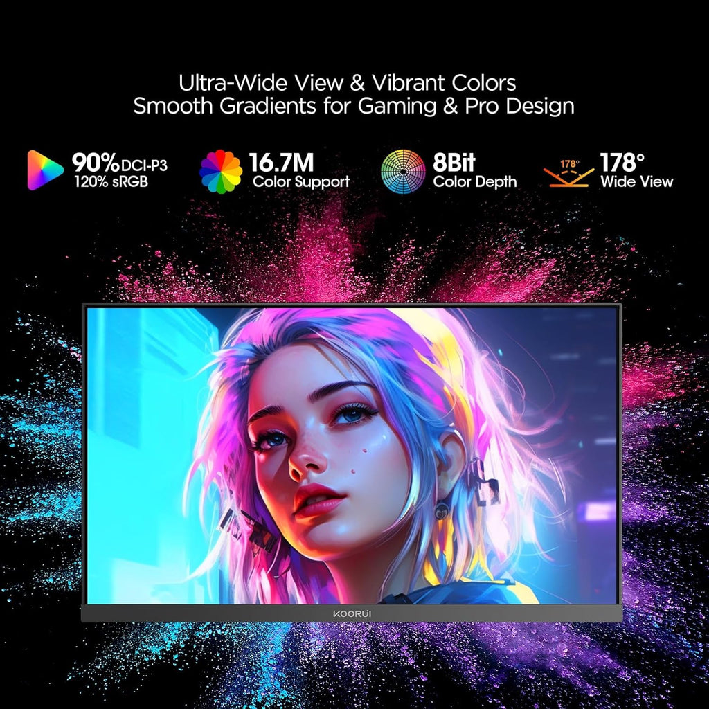 KOORUI 24" Gaming Monitor, 240Hz 1ms Response, FHD HDR400 Display, 90% DCI-P3 Color Gamut, Adaptive Sync, Ultra Slim Frame, VESA Mountable, HDMI 2.0, DP 1.4