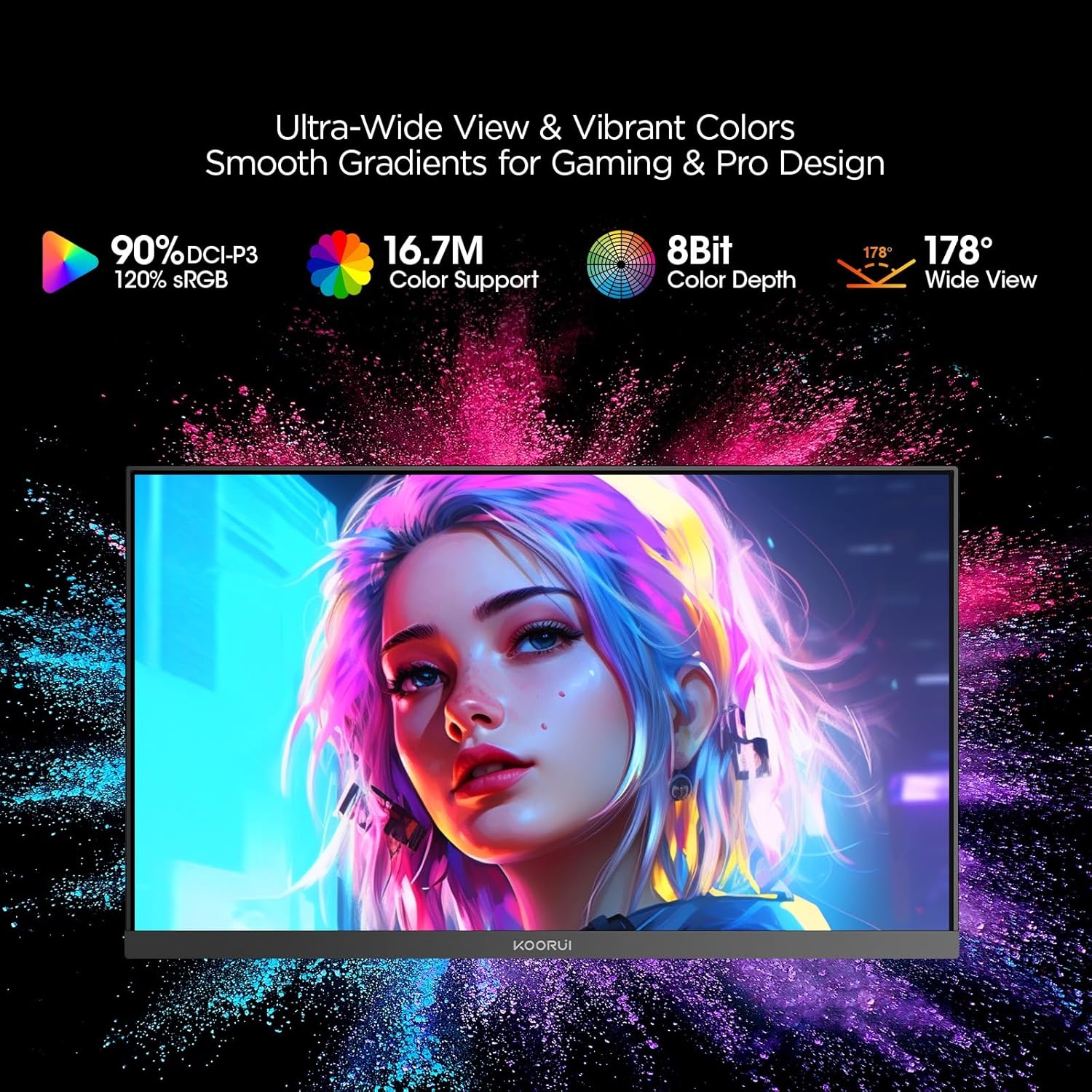 KOORUI 24" Gaming Monitor, 240Hz 1ms Response, FHD HDR400 Display, 90% DCI-P3 Color Gamut, Adaptive Sync, Ultra Slim Frame, VESA Mountable, HDMI 2.0, DP 1.4