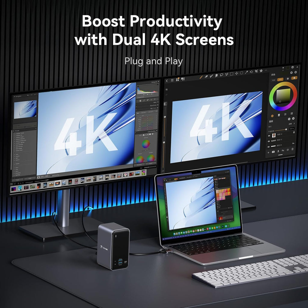 TobenONE 16-in-2 MacBook Docking Station Dual 4K@60Hz, USB C Dock with 2 HDMI/7 USB/Ethernet, for Business Users Home & Office Dual Monitor Setup