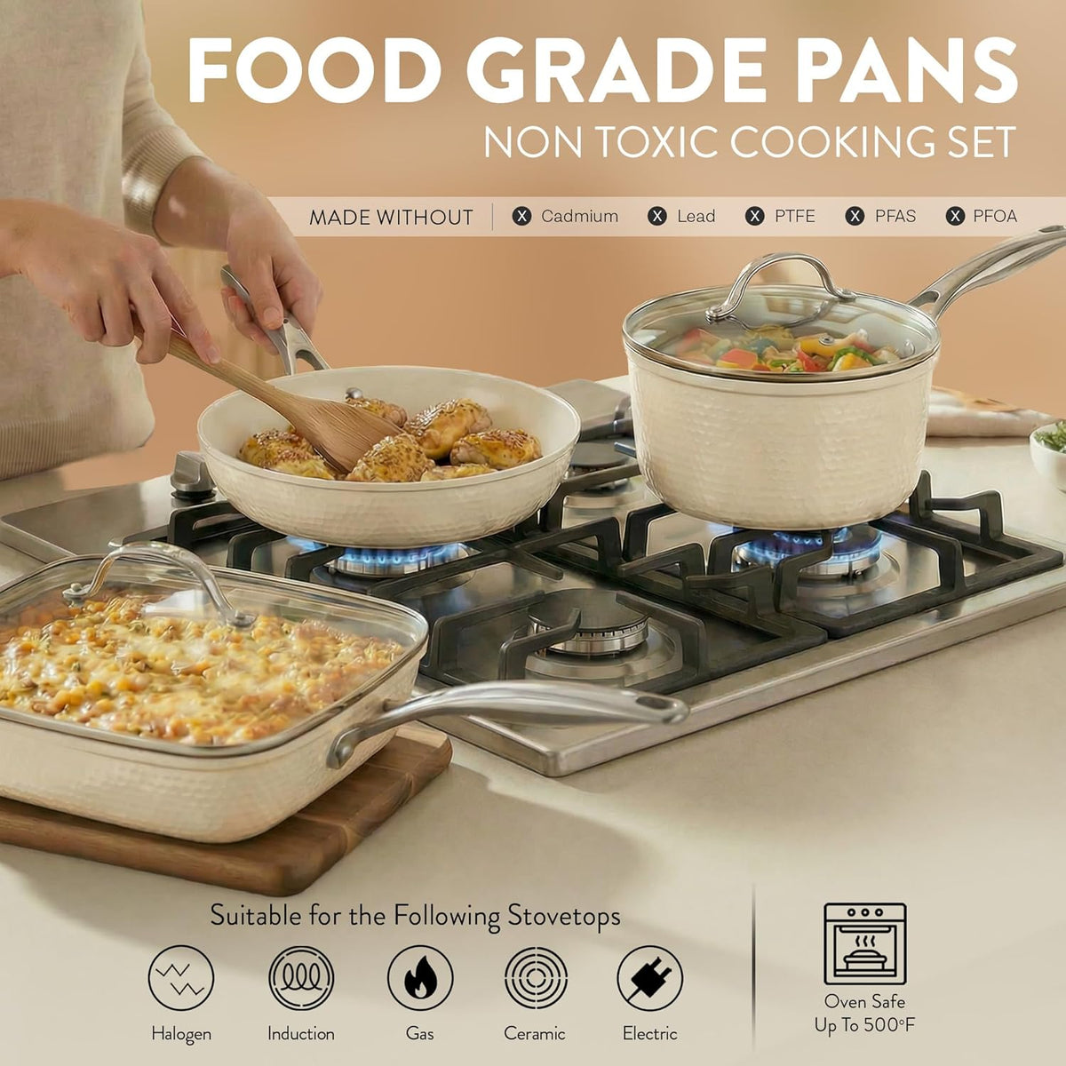 Gotham Steel Hammered 15 Pc Ceramic Cookware Set Nonstick, Pots and Pans Set Non Stick with Induction Cookware, Cooking Utensils & Steamer, Non Toxic PFOA PFOS Free, Oven & Dishwasher Safe