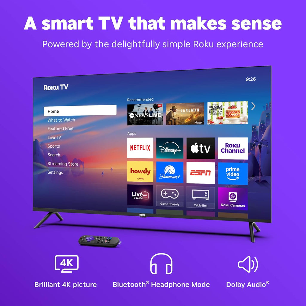 Roku Smart TV – 43-Inch Select Series, 4K HDR TV – RokuTV with Enhanced Voice Remote – Flat Screen LED Television with Wi-Fi for Streaming Live Local News, Sports, Family Entertainment