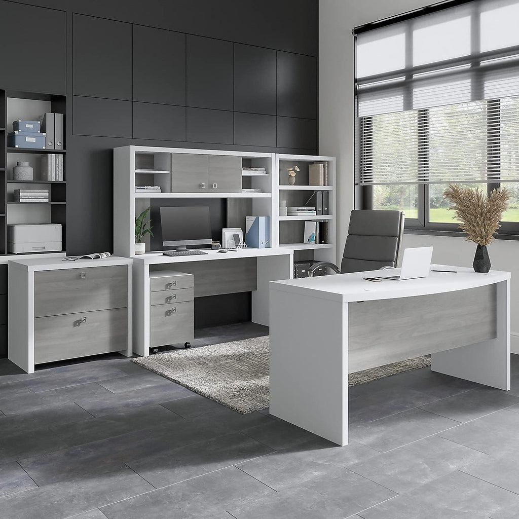 Bush Business Furniture Echo 3 Drawer Mobile File Cabinet in Pure White and Modern Gray