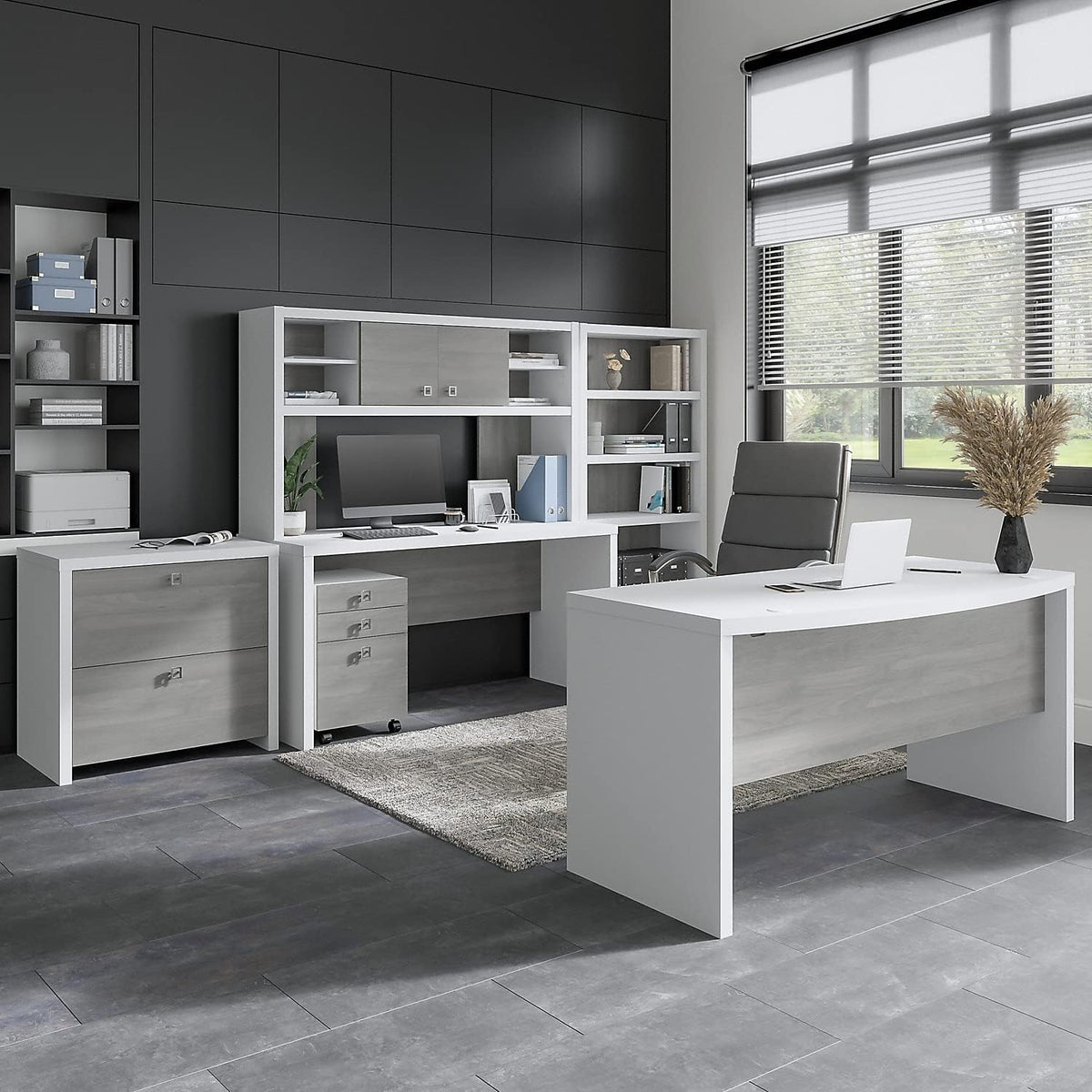 Bush Business Furniture Echo 3 Drawer Mobile File Cabinet in Pure White and Modern Gray