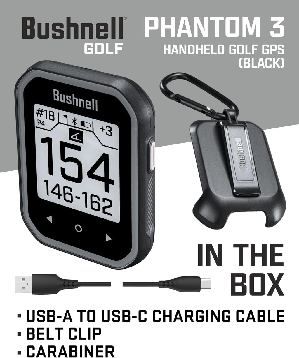 Bushnell Phantom 3 Slope GPS Golf Black with Slope Technology, Touchscreen, Magnetic Cart Mount with Power Bank and Towel Bundle