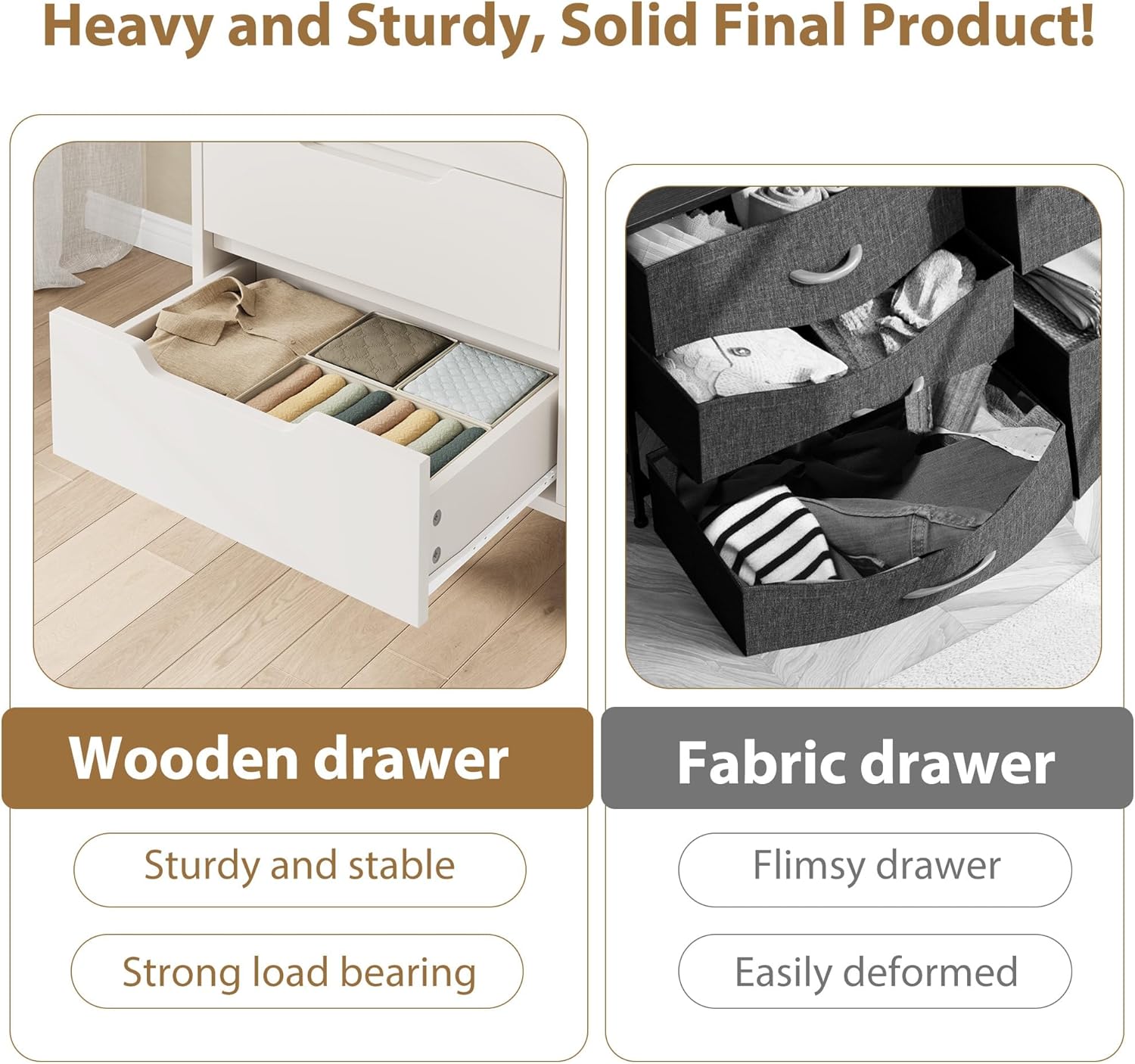 GarveeHome 6 Dresser for Bedroom, 47.2 in Wide Dresser, Freestanding Vertical Drawer Cabinet with Storage, Wooden Closet Storage Chest for Living Room, Hallway, Entryway