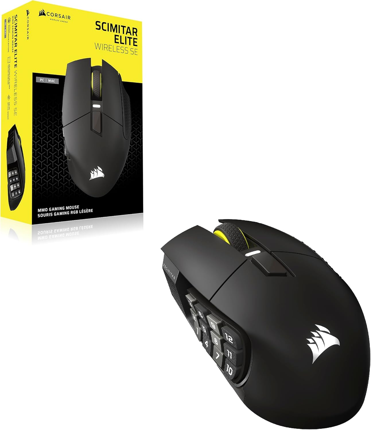 Corsair Scimitar Elite Wireless SE MMO PC Gaming Mouse – 33,000 DPI, 16 Programmable Buttons, Key Slider, Elgato Virtual Stream Deck, 1,000Hz Polling, Up to 150-Hour Battery – Gunmetal