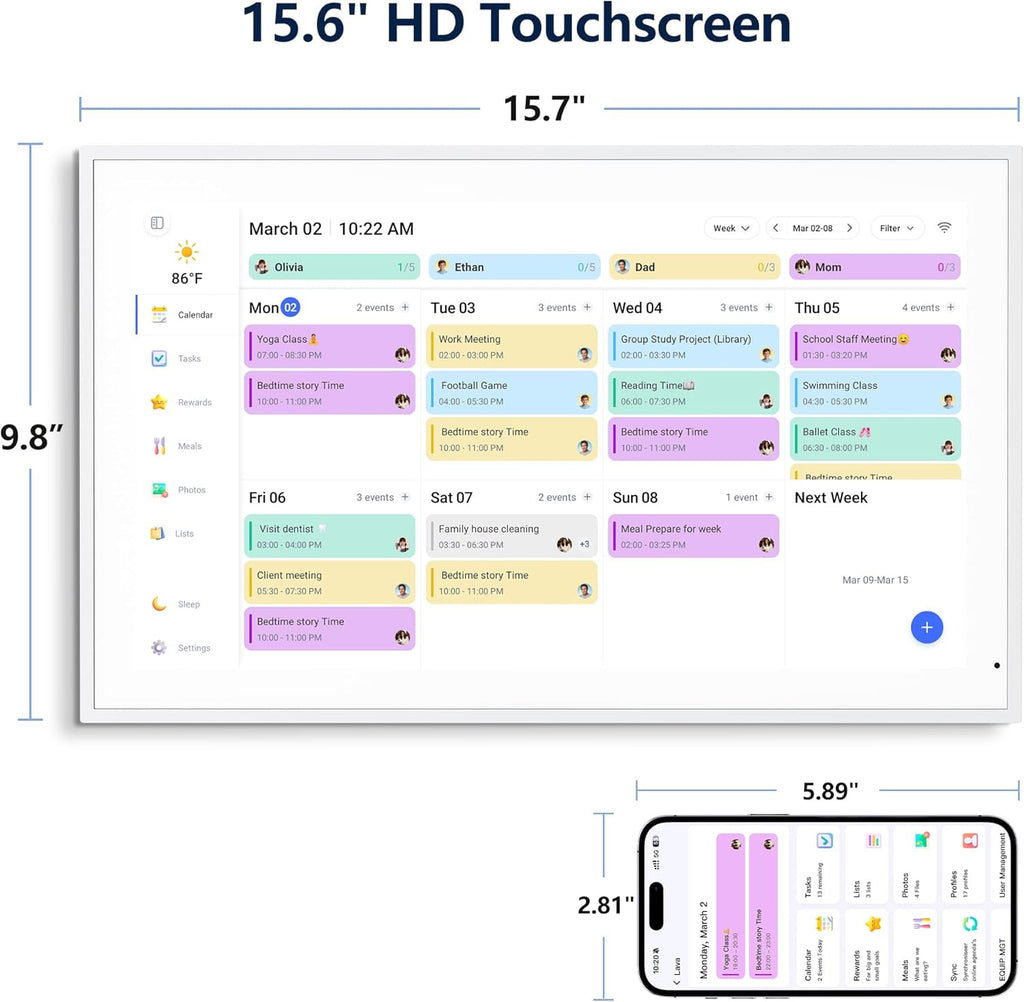 Digital Calendar, 15.6 Inch Wall Planner Electronic Calendar & Chore Chart, Smart Touchscreen Interactive Display for Family Schedules, Great for Organizing Your Routines, Wall & Desk Mountable