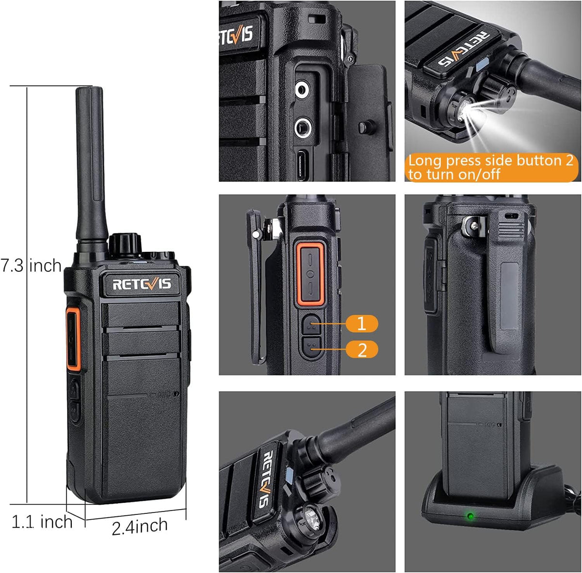 Retevis RB26 2 Way Radios Long Range,Work Walkie Talkie with Earpiece Bulk,21-Hours,USB-C,GMRS Repeater Capable,Flashlight,Business Two-Way Radios Rechargeable for Adults School Church Retail(10 Pack)