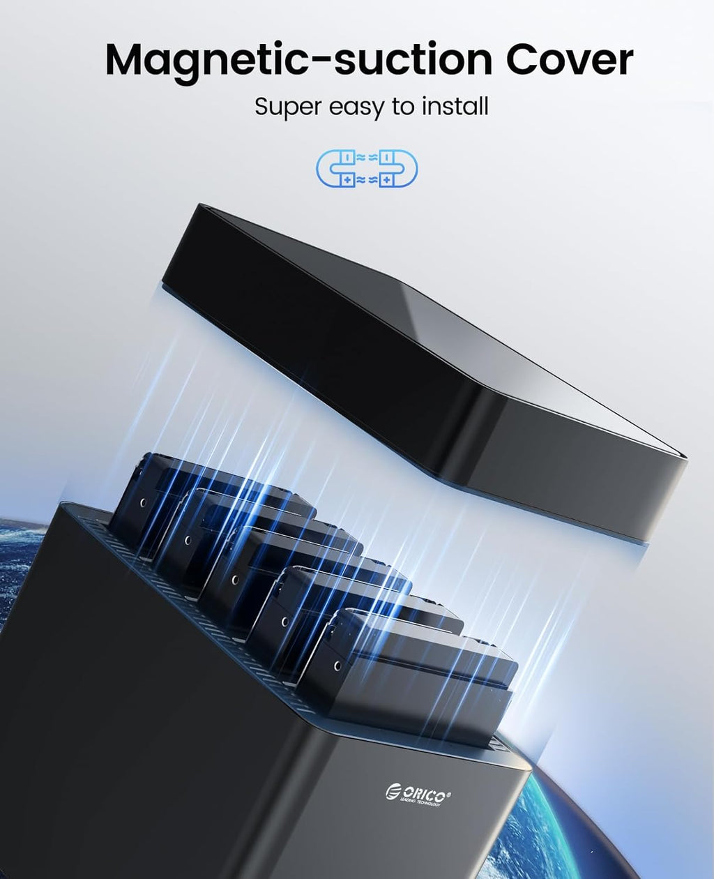 ORICO 5 Bay Hard Drive Enclosure USB 3.0 to SATA Magnetic Tool-Free External HDD Docking Station Case with 12V/6.5A Power Adapter for Family Storage Supports 2.5/3.5 inch Drives Max 110TB (5x22TB)