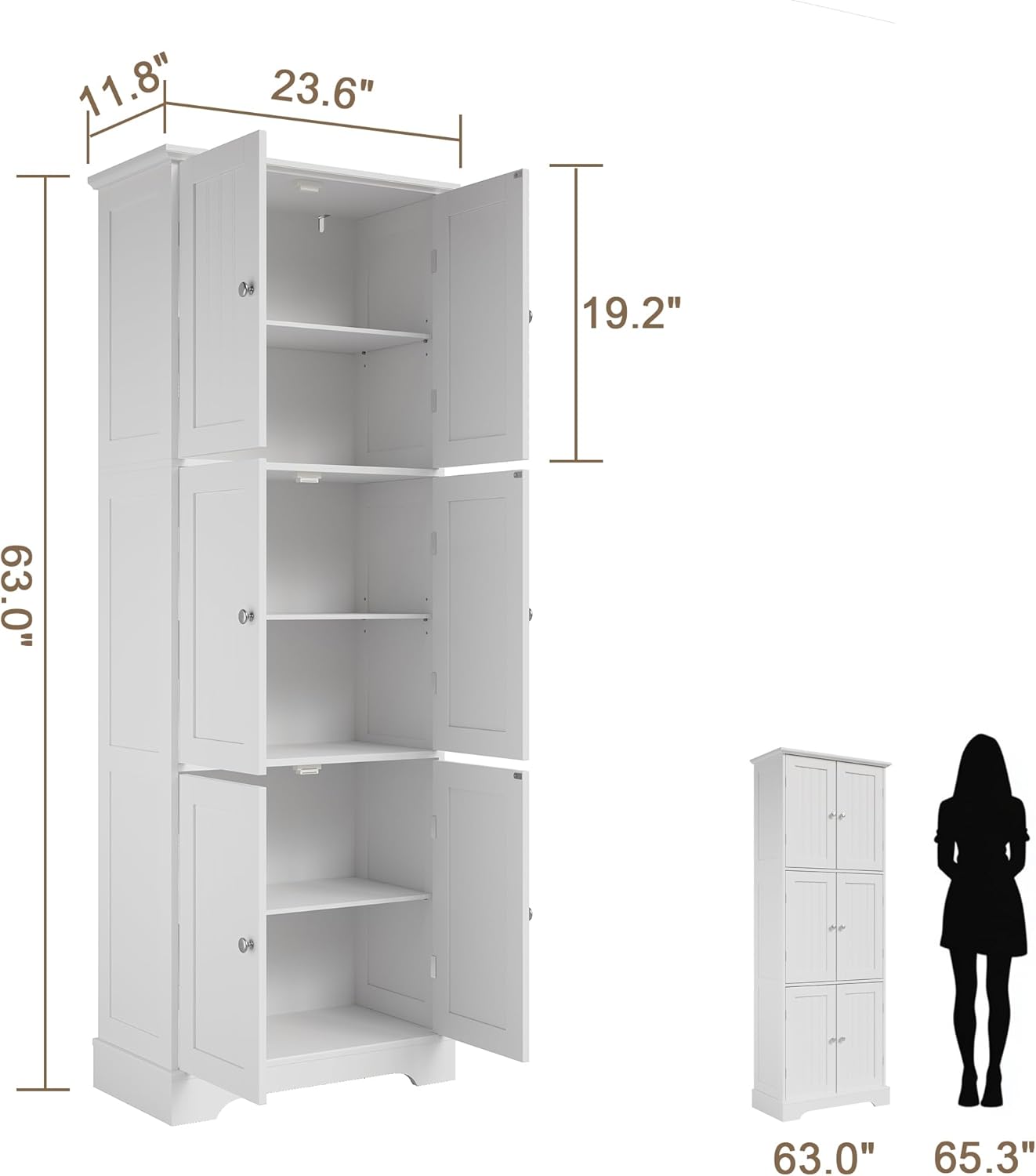 ChooChoo Tall Bathroom Storage Cabinet with 6 Doors, Freestanding Floor Cabinet with Adjustable Shelves, White Pantry Cabinet for Bathroom, Kitchen, Laundry Room