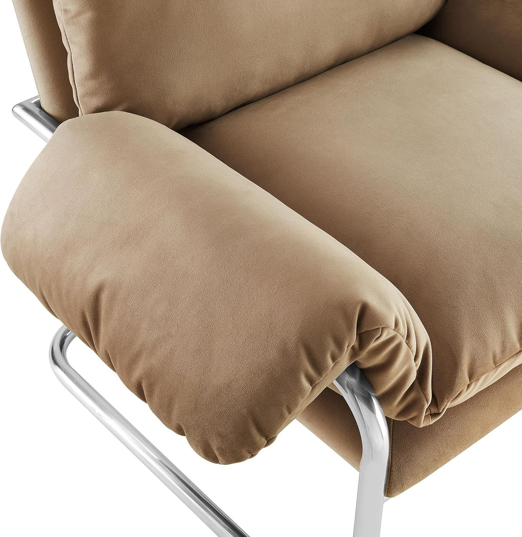 Modway Ansel Performance Velvet Accent Chair in Taupe - Stain-Resistant Velvet Lounge Chair for Living Room, Bedroom - Corner Reading Chair with Arms and Removable Cushions
