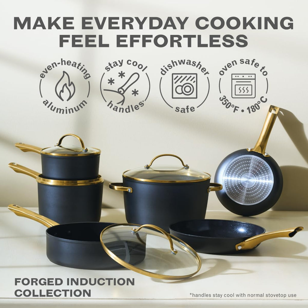 Farberware Forged Induction Ceramic Nonstick Cookware Set, 12-Piece, Black Pots & Pans