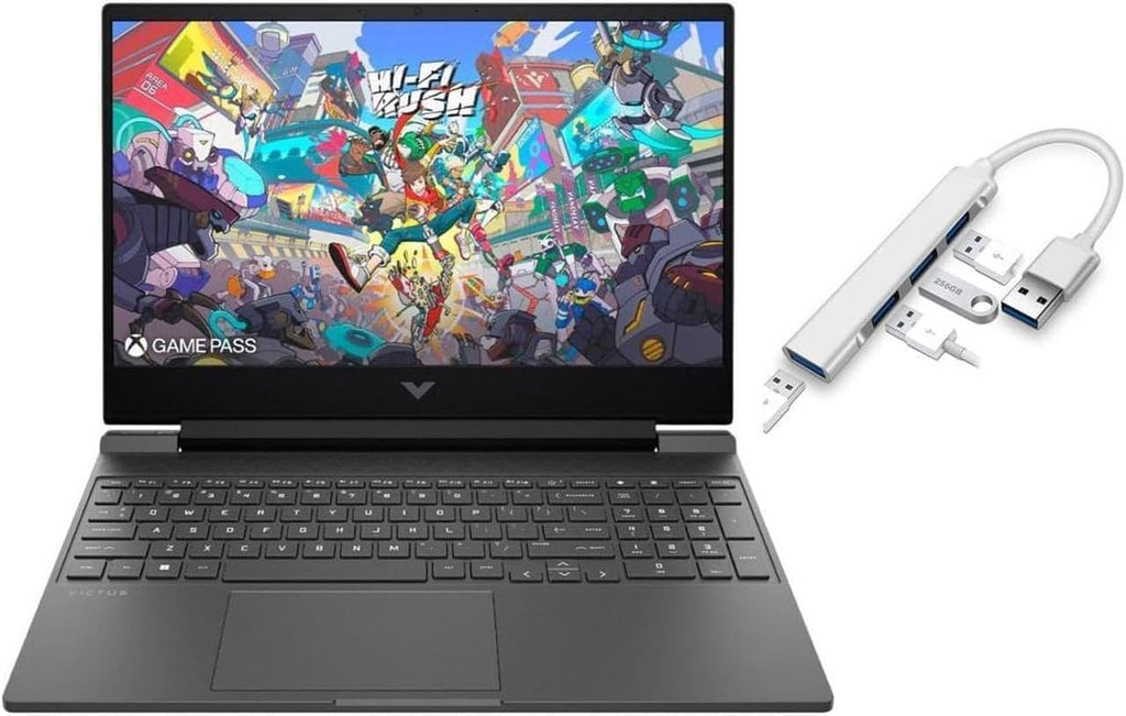 HP Victus 15.6" FHD 144HZ Gaming Laptop | AMD Ryzen 5-7535HS (Beat i7-11800H) | AMD Radeon RX 6550M|Backlit Keyboard| 8GB RAM DDR5 | 512GB SSD | Windows 11 Home | Bundle with USB 3.0 Hub