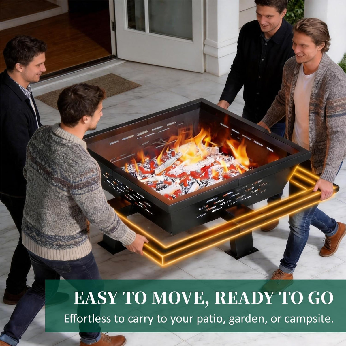 47 Inch Fire Pit for Outside, Outdoor Wood Burning Firepit with Poker, Heavy Duty Fire Pit for Camping, Backyard, Patio