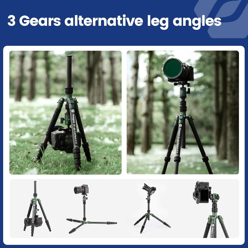 Fotopro 62" Carbon Fiber Travel Tripod, Lightweight Compact Camera Tripod with 360 Degree Ball Head, Detachable Monopod with Arca-Swiss QR Plate and Bag, Load up to 8KG/17.63lbs, Weighs only 2lb