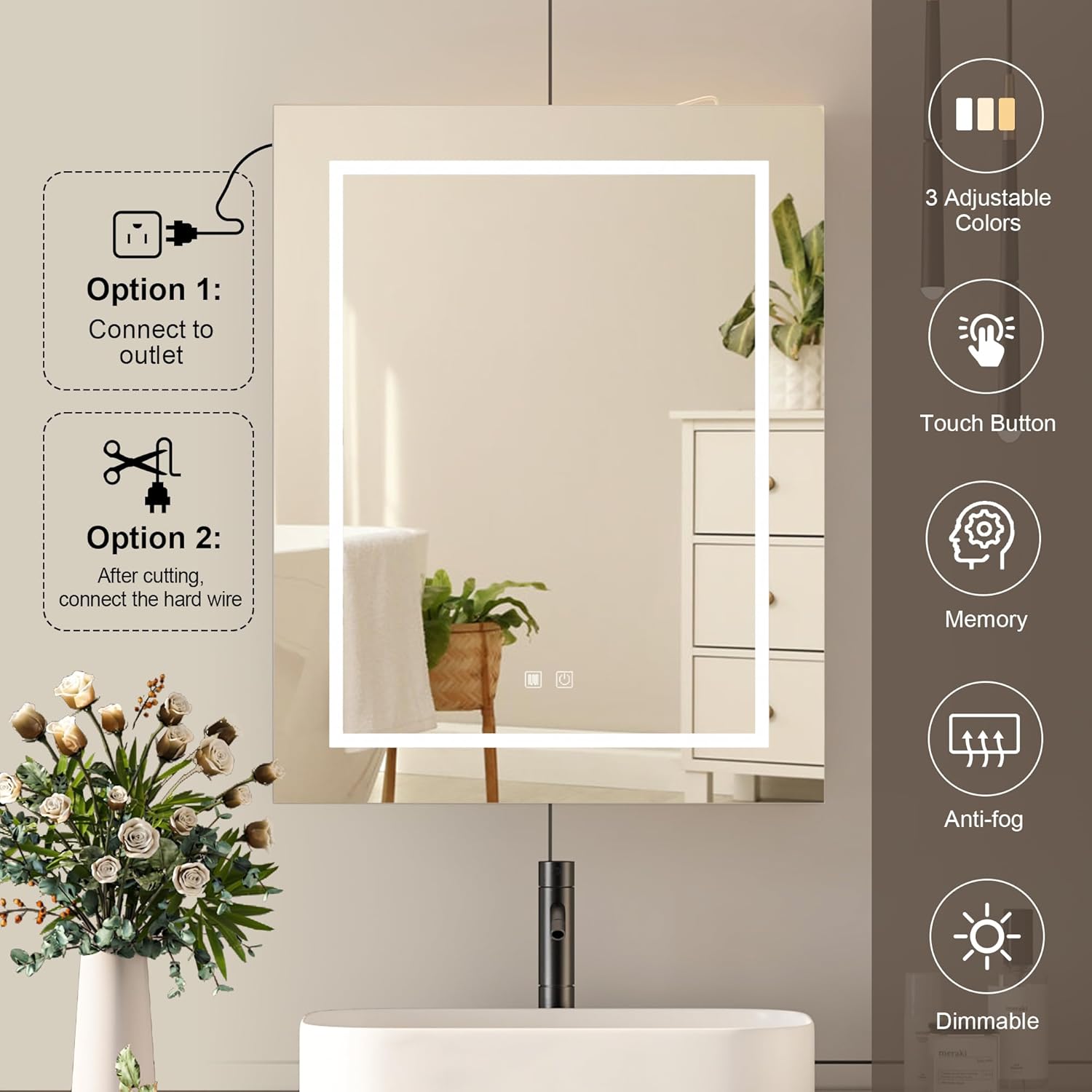 24x30 Medicine Cabinet with Lights,Led Mirror Cabinet with Outlets & USB, Bathroom Cabinet Wall Mounted,Anti-Fog Dimmable Light and Color Adjustment,Lighted Medicine Cabinet for Bathroom