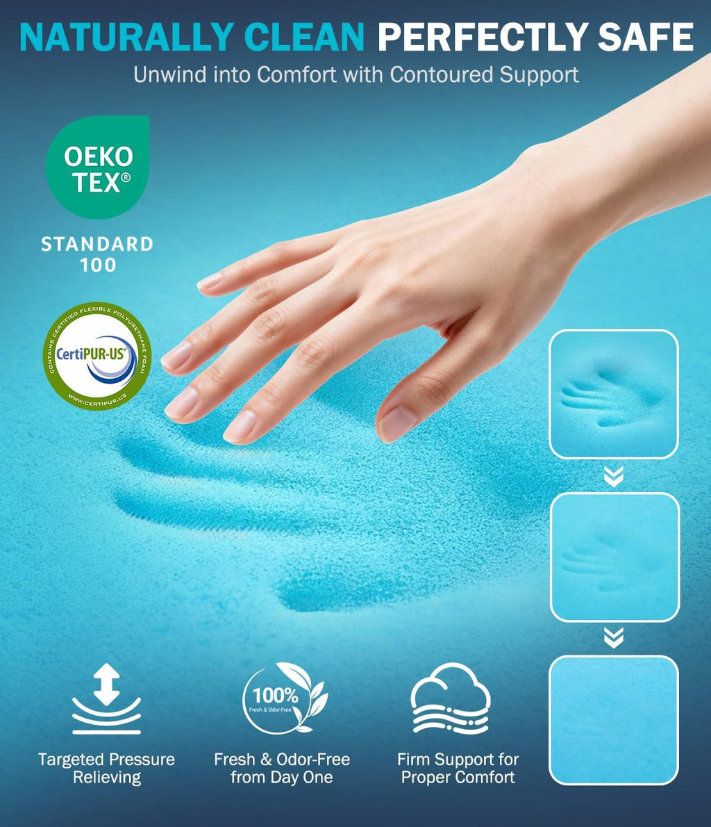 Dual Layer 4 Inch Memory Foam Mattress Topper Queen Size, 2" Cooling Gel Memory Foam & 2" Pillow Top Bed Topper, CertiPUR-US Mattress Cover for Pressure Relief, 21" Deep Pocket, White