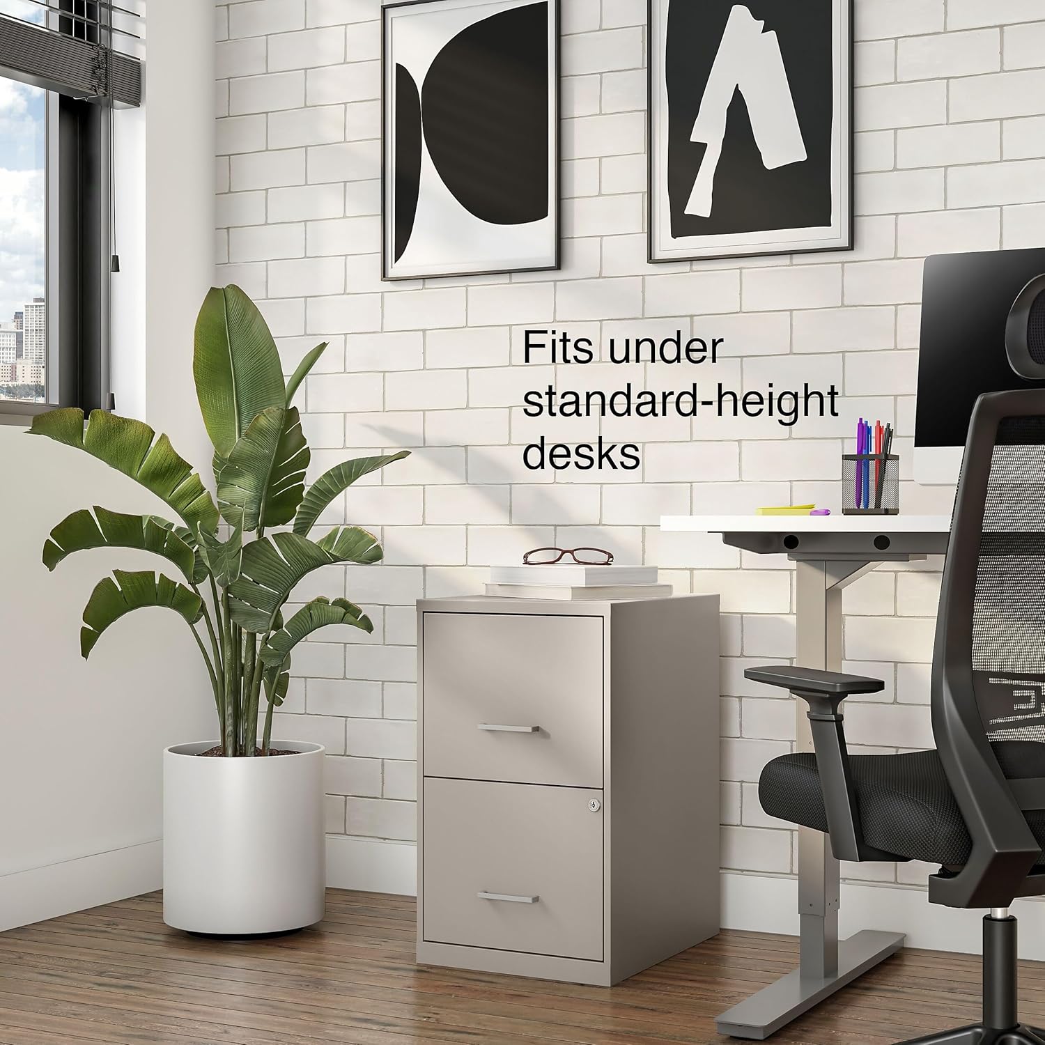 STAPLES Vertical File Cabinet for Letter/Legal Files, 2-Drawer, Letter/Legal Compatible, Locking, Putty