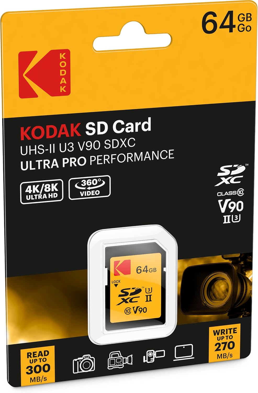 Kodak 64GB UHS-II U3 V90 Ultra Pro SDXC Memory Card - Up to 300MB/s Read Speed and 270MB/s Write Speed