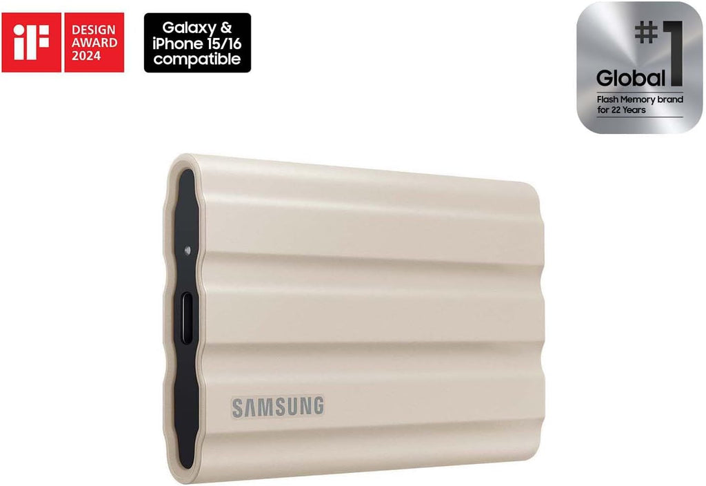 Samsung T7 Shield 2TB, Portable SSD, up to 1050MB/s, USB 3.2 Gen2, Rugged, IP65 Rated, for Photographers, Content Creators and Gaming, External Solid State Drive ‎(MU-PE2T0K/AM, 2022), Beige