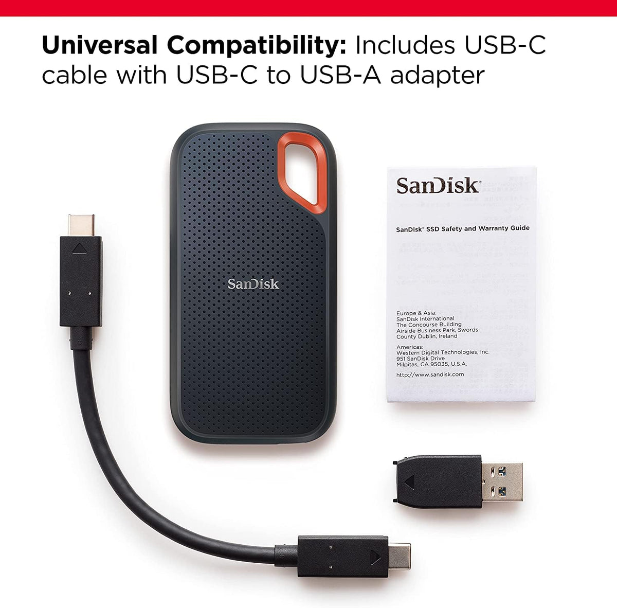 SANDISK 1TB Extreme Portable SSD (Old Model) - Up to 1050MB/s, USB-C, USB 3.2 Gen 2, IP65 Water and Dust Resistance, Updated Firmware - External Solid State Drive - SDSSDE61-1T00-G25